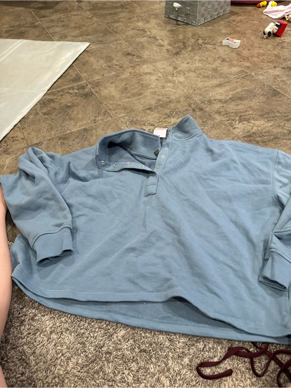 🍐Womens French terry Blue half Snap-Front Pullover Top